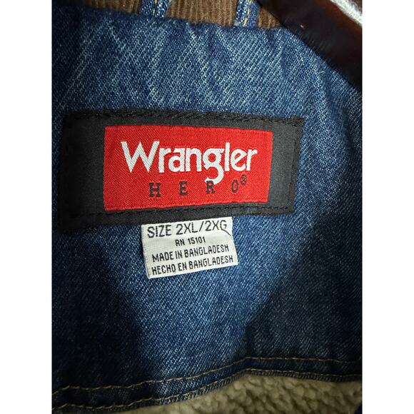 Wrangler Vintage Classic Hero Denim Vest Sherpa Corduroy Collar Men’s 2XL - Picture 4 of 9